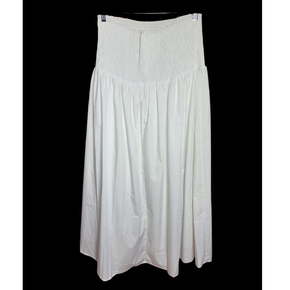 Commense Shirred high waist maxi skirt white w slit minimalist smocked beachy - Picture 3 of 7